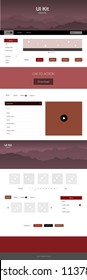 Dark Orange vector ui kit with landscape. Colorful ui/ux kit with header consisted of hills & rocks. Template for website of outdoor activities.