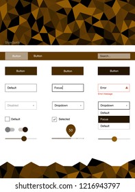 Dark Orange vector ui kit in polygonal style. Ui Ux kit with colorful polygonal background in its header. This sample is for your website.