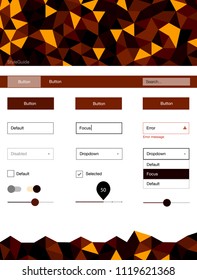 Dark Orange vector ui ux kit in triangular style. Ui Ux kit with colorful polygonal background in its header. Beautiful layout for websites, landing pages.