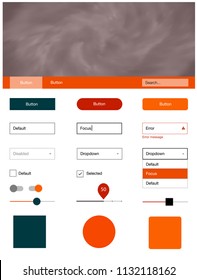 Dark Orange vector ui ux kit with space stars. Web ui kit with abstract gradient clouds in its header. Modern template for your landing page.