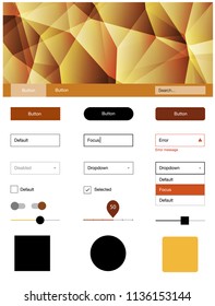Dark Orange vector ui ux kit in triangular style. Colorful Style guide with triangles on abstract background. This sample is for your landing page.