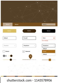 Dark Orange vector ui ux kit in triangular style with circles. Style guide with triangles, circles on abstract background. Beautiful layout for websites, landing pages.
