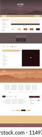 Dark Orange vector ui ux kit with hills and rocks. Beautiful ui ux kit with colorful mountains in its header. Simple colorful design for tourist websites.
