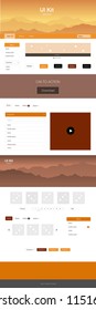 Dark Orange vector ui ux kit with hills and rocks. Colorful Style guide with mountains on abstract background. This sample is for your tourist website.