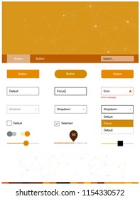Dark Orange vector ui ux kit in triangular style with circles. Style guide in polygonal style with triangles, circles. This sample is for your landing page.
