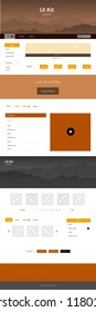 Dark Orange vector ui ux kit with hills and rocks. Modern Style guide with colorful gradient mountains in its header. Template for landing pages of leisure.