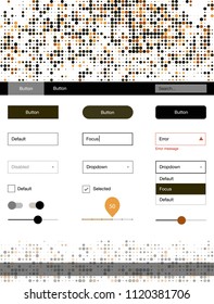 Dark Orange vector web ui kit with spheres. Beautiful ui ux kit with colorful dots in its header. Modern template for your landing page.