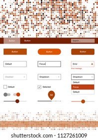Dark Orange vector web ui kit with spheres. Simple Material Design Kit with colorful dots in header. Modern template for your landing page.