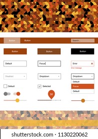 Dark Orange vector web ui kit with spheres. Modern Style guide with colorful gradient circles in its header. This template you can use for websites.