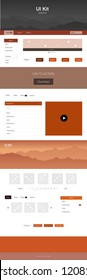 Dark Orange vector web ui kit with mountains. Simple Material Design Kit with colorful mountains in header. Modern template for your landing page.