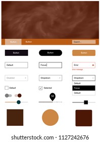 Dark Orange vector wireframe kit with galaxy stars. Modern Style guide with colorful gradient sky in its header. This template you can use for websites.