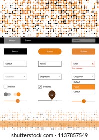 Dark Orange vector wireframe kit with dots. Simple Material Design Kit with colorful dots in header. Beautiful layout for websites, landing pages.