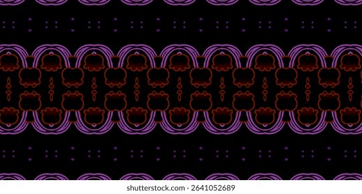 Dark ornamental floral pattern with neon purple and red highlights. Bold and elegant for gothic or high-contrast designs.