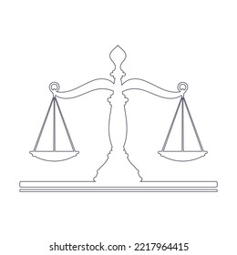 Dark outline silhouette of scales of justice isolated on white background