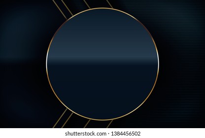 Dark overlap layers abstract background. Modern shape with light golden line element decoration. Realistic dimension design vector illustration.