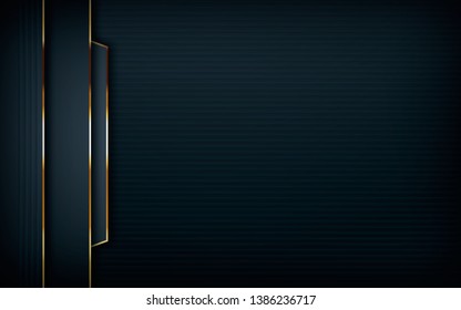 Dark overlap layers abstract background. Modern shape with light golden line element decoration. Realistic dimension design vector illustration.
