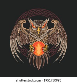 dark owl bring fire ball illustration