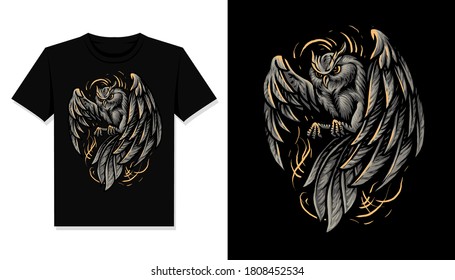 dark owl illustration t shirt design