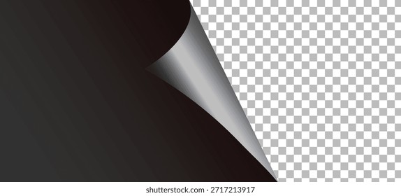 Efeito de curva de página escura com plano de fundo transparente para elementos de design e transições