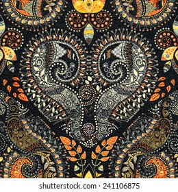 Dark paisley seamless pattern. Vector indian pattern with paisley. Indian batik. Design for cover, textile, fabric, wallpaper, web, carpet