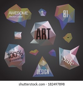 Dark pale pink abstract labels vector set, modern diamond style, design bubbles