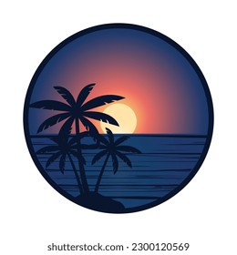 Dark palm tree Tropical beach at sunset