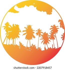 Dark palm trees silhouette on colorful white background, vector illustration