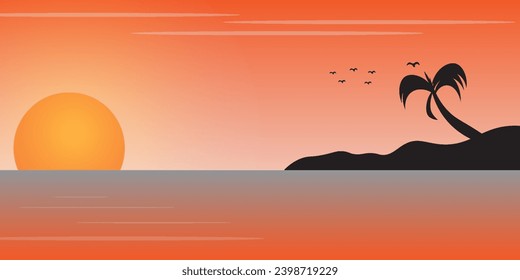Silhouettes de palmeras oscuras sobre el colorido fondo de la puesta de sol del océano tropical,