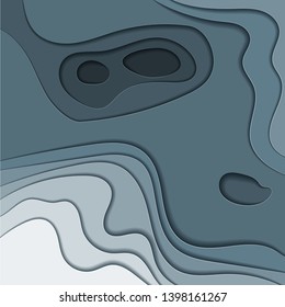 Dark Paper cut background. 3D vector layers, cutout relief with wavy shapes. Origami style. Abstract realistic illustration for design. Carving art. Creative layout, poster, flyer papercut template.