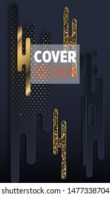 Dark paper cut background. Abstract realistic layered papercut decoration textured with golden halftone pattern. 3d backdrop. Cover layout template. Material design concept