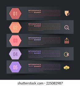 Dark Paper Style Infographics Template Horizontal Style and Web Elements 