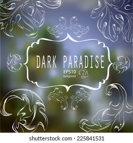 dark paradise abstract background with palm trees and floral ornament