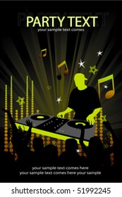 Afiche o volante de un partido oscuro con un dj