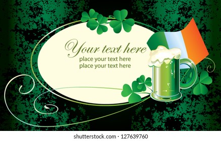 Dark patrick card with beer, irish flag and clover