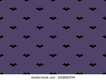 Patrón oscuro con murciélagos negros sobre fondo morado. Decoración festiva de otoño en Halloween. Impresión vacacional de octubre para impresión de papel, textiles y diseño