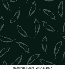 Dark pattern of ficus leaves. Botanical texture. Abstract. Vector wallpaper. Seamless print. Green. Wrapping. Fabric. Textile.