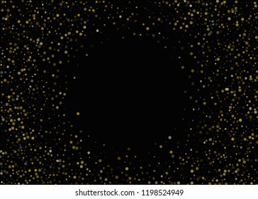 Dark pattern with Golden glitter, confetti. Gold polka dots, circles, round. Typographic design Bright festive, festival pattern for party invites, wedding, cards, phone Wallpapers Vector illustration
