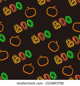 Dark pattern for Halloween. Seamless background for Halloween celebration. Vector illustration with pumpkins. Boo and pumpkin pattern.