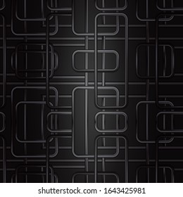 Dark pattern metallic grey pipes, isolated on black  wall background vector illustration