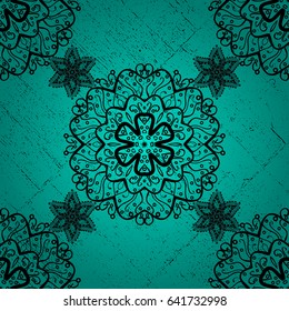 Dark pattern on blue background with dark elements. Dark pattern. Vector oriental ornament.