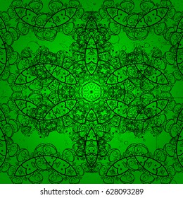 Dark pattern on green background with dark elements. Vintage pattern on green background with dark elements. Christmas, snowflake, new year.