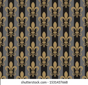Dark pattern in retro style. Decorative elegant design. Floral seamless pattern. Template for your graphic design. Image colors: black, gold. Wallpaper background. Ornate fabric design. Vector image