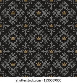 Dark pattern in Royal style. Decorative elegant design. Floral seamless pattern. Template for your graphic design. Image colors: black, gold. Wallpaper background.  Ornate fabric design. Vector