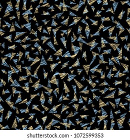 Dark pattern with  triangles. Seamless. Abstract delta texture. Contrast puzzle background for decoration or backdrop. Unstable endless composition.