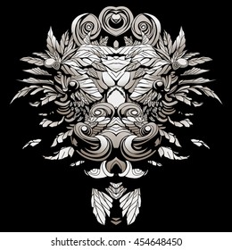 dark patterns in the style of shamans with feathers and leaves.