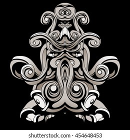 dark patterns in the style of shamans with feathers and leaves.