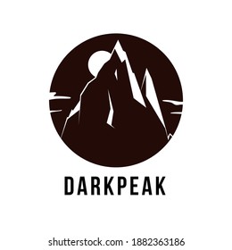 Dark Peak. Retro Vintage mountain and moon vector logo design