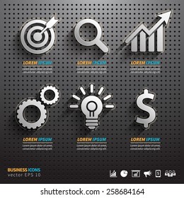 Dark Pegboard Background With Business Tools. Icons Business Tools.