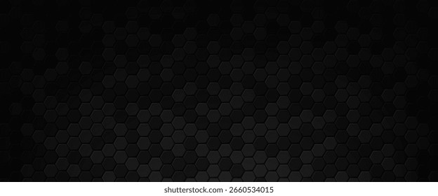 Fondo de metal perforado oscuro con patrón de rejilla hexagonal y gradiente de iluminación suave. Ideal para proyectos de diseño tecnológico, industrial y futurista.