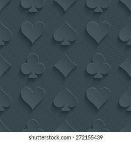 Dark perforated paper with cut out effect. 3d card symbol seamless background. Vector EPS10.